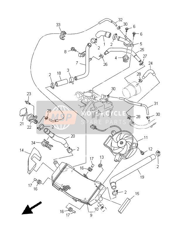 Yamaha XP500A 2014 Radiador & Manguera para un 2014 Yamaha XP500A